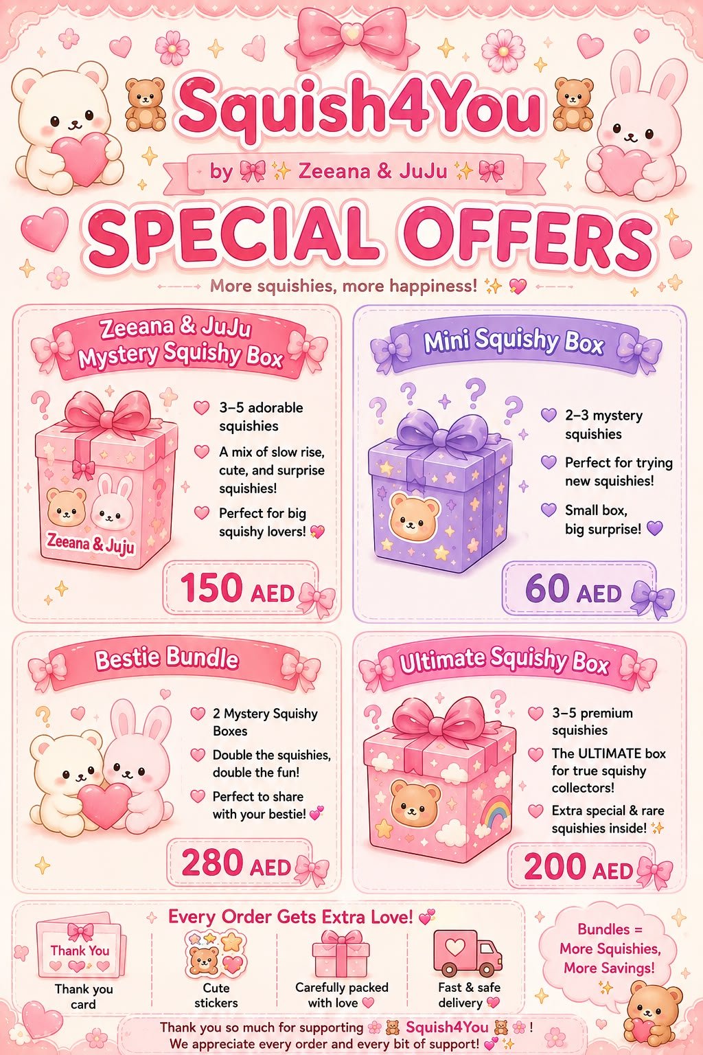 Squish4You Special Offers — Mystery Squishy Box, Mini Squishy Box, Bestie Bundle, Ultimate Squishy Box